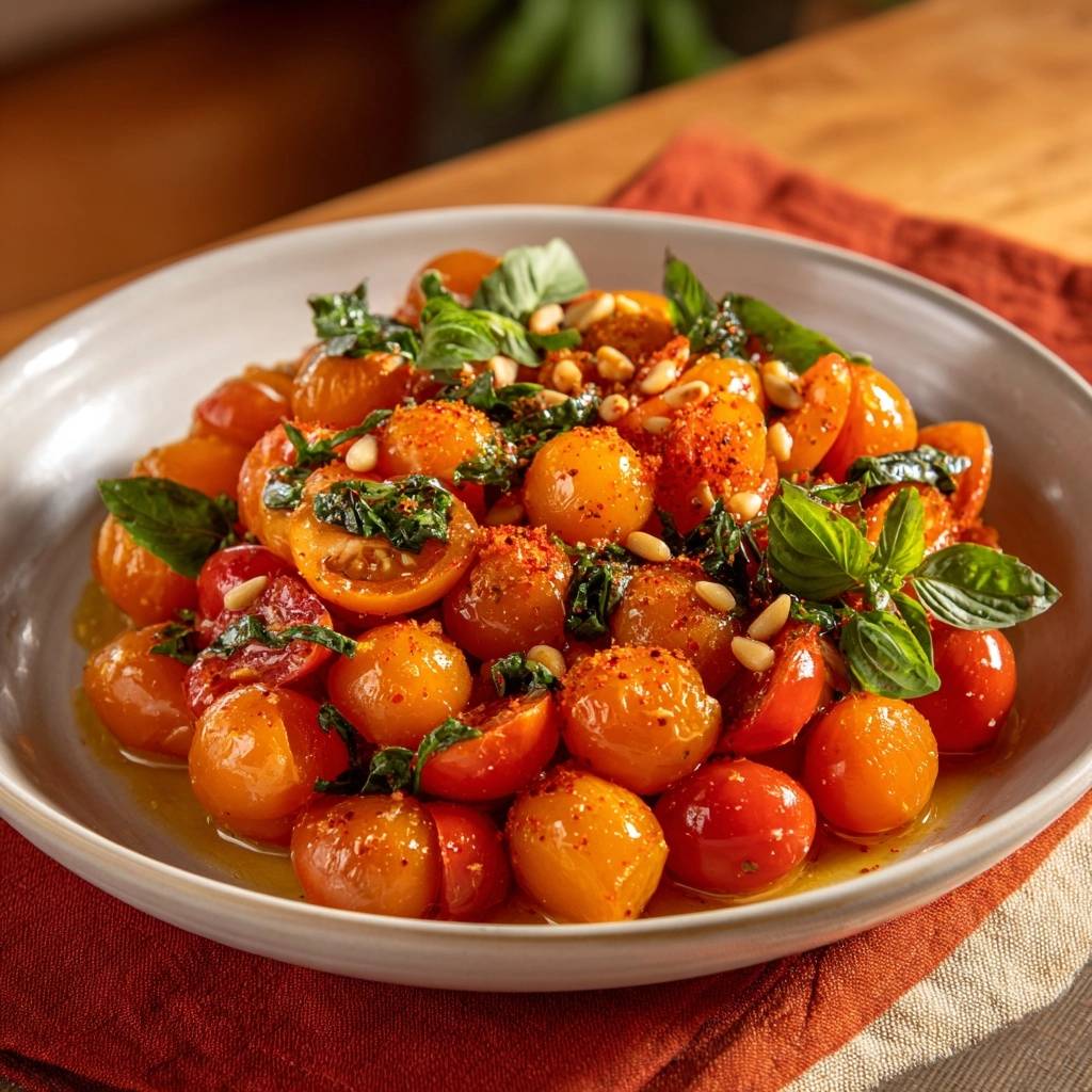 Knackige Kirschtomaten mit Basilikum & Pinienkernen (Nie wieder wässrige Tomaten!)