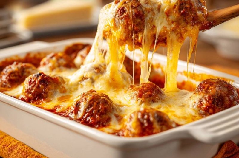 Überbackene Fleischbällchen in Tomatensoße