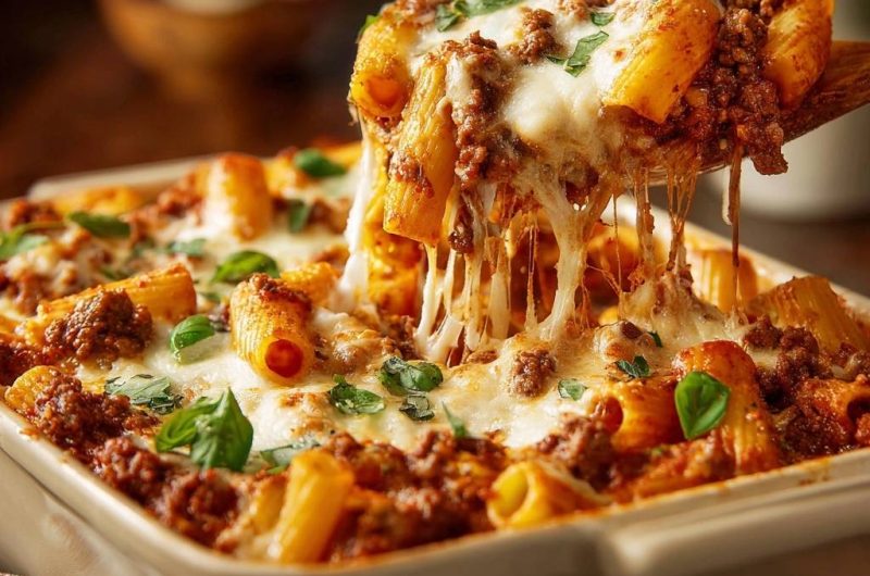 Überbackene Rigatoni mit Hackfleischsoße