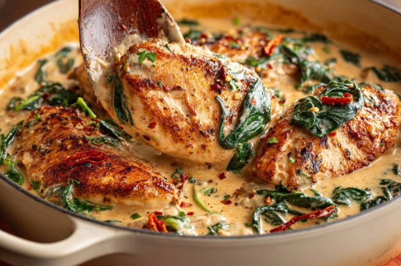 Cremiges Hähnchen mit Spinat