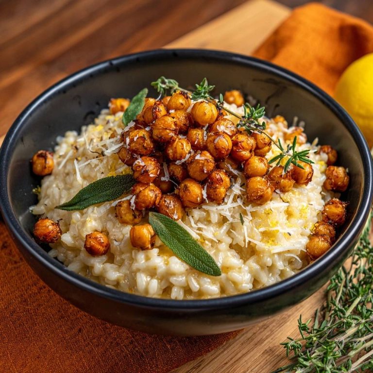 Cremiges Zitronenrisotto mit knusprigen Kichererbsen
