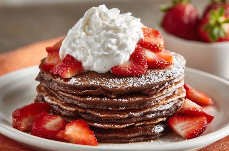 Fluffige Schoko-Pfannkuchen mit Erdbeeren