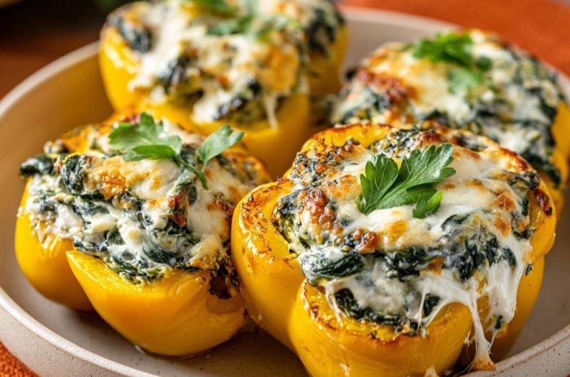 Gefüllte Paprika mit Spinat und Käse