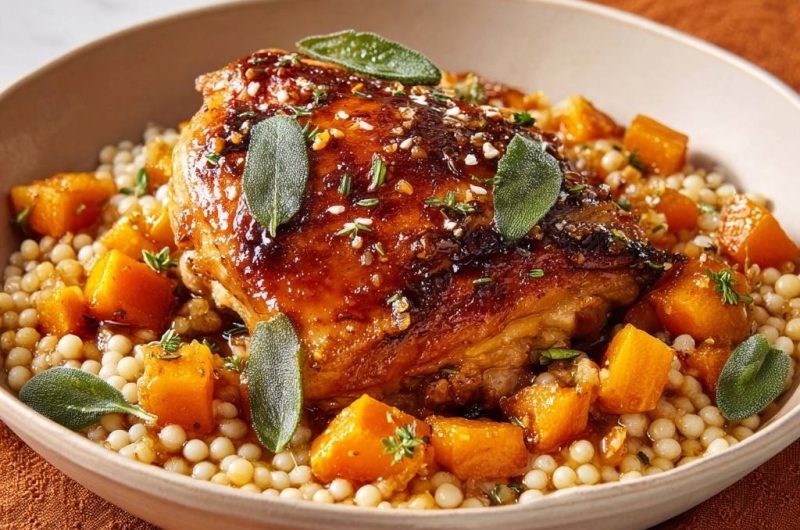 Glasierte Hähnchenschenkel mit Kürbis-Couscous (Nie wieder trockenes Hähnchen!)