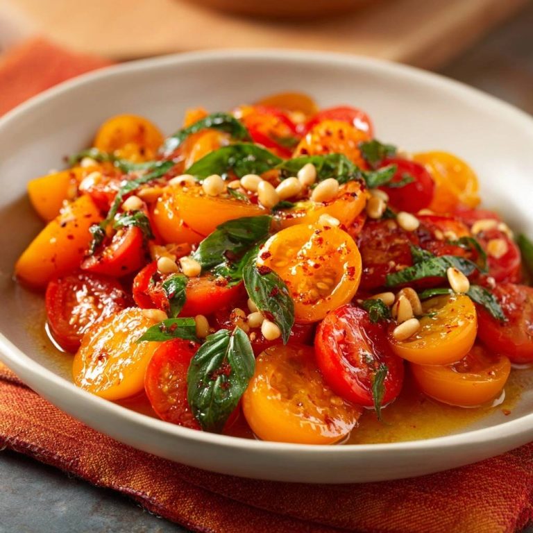 Knackige Kirschtomaten mit Basilikum & Pinienkernen (Nie wieder wässrige Tomaten!)