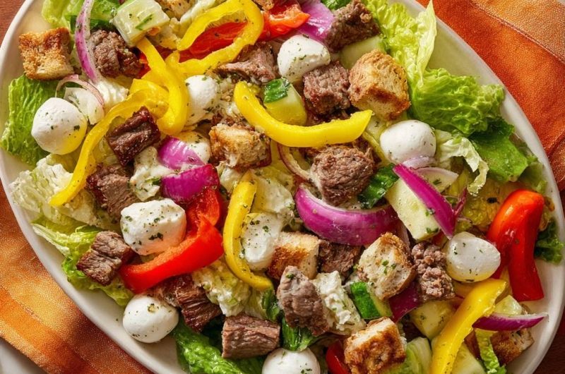 Knackiger Rindfleischsalat mit Mozzarella und Paprika