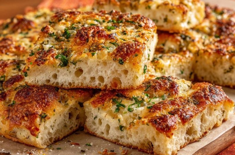 Knoblauch-Käse-Focaccia (Nie wieder dichte Krume!)