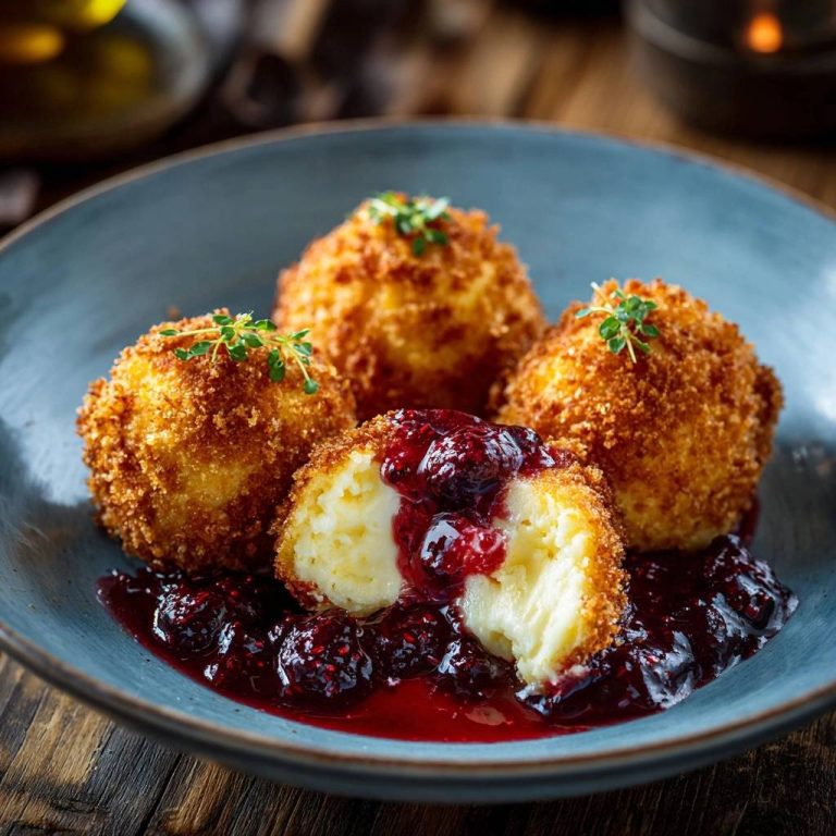 Knusprige Käseklöße mit Beerensauce – Rezept