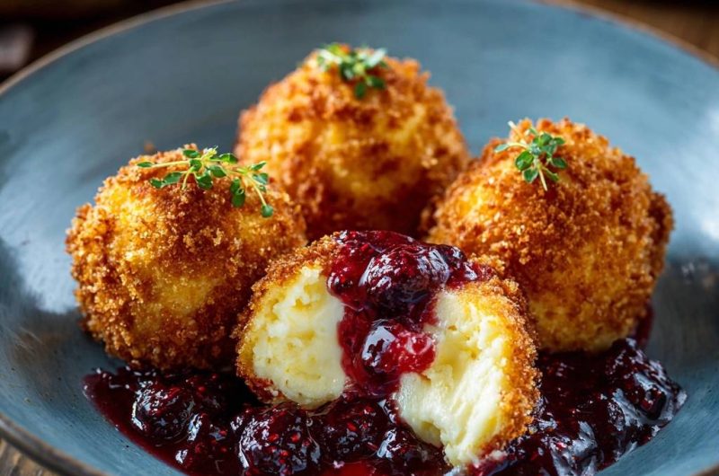 Knusprige Käseklöße mit Beerensauce