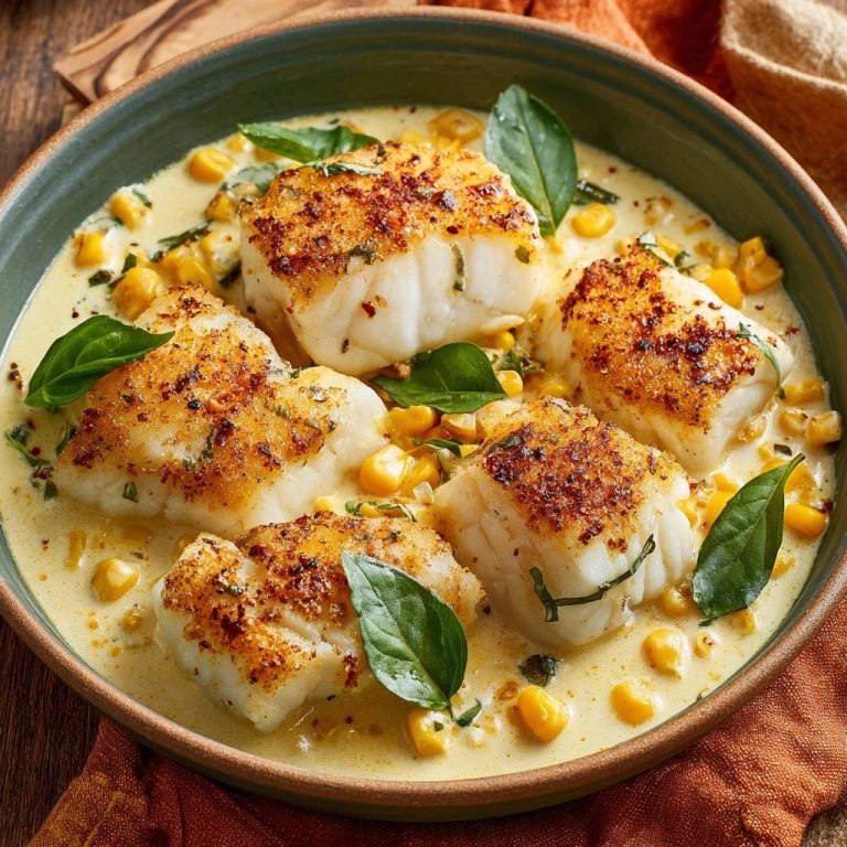 Knuspriger Kabeljau in cremiger Maissoße