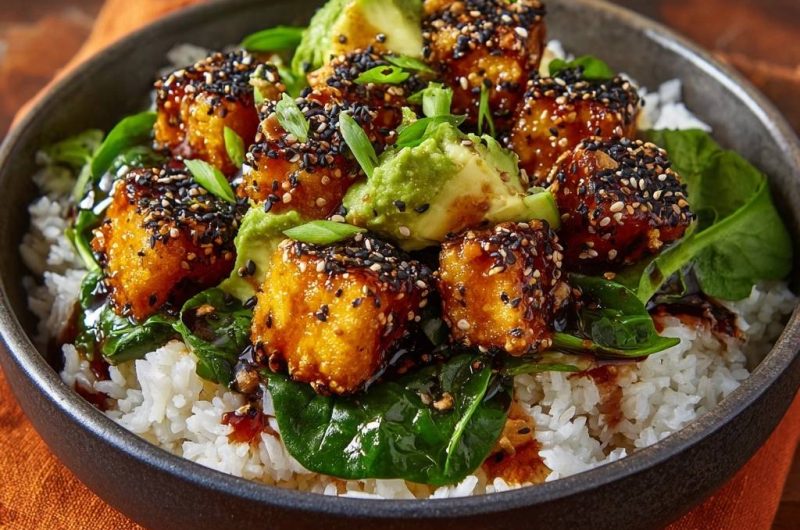 Knuspriger Sesam-Tofu-Bowl