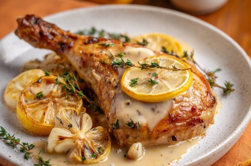 Knuspriges Hähnchen mit Zitronen-Thymian-Sauce