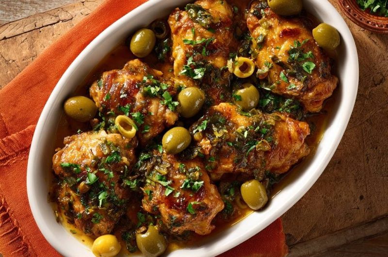 Mediterranes Hähnchen mit Oliven und Petersilie