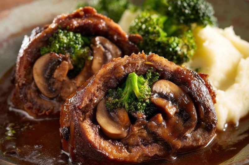 Pilz-Brokkoli-Rouladen mit Kartoffelpüree