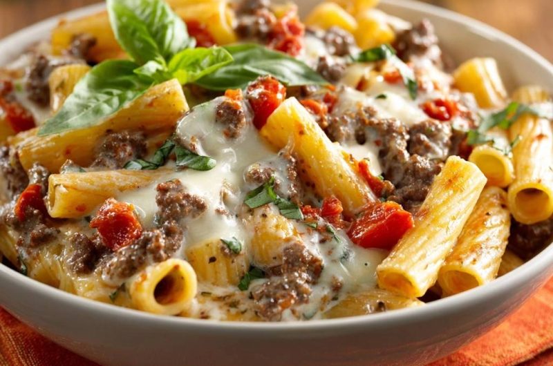 Rigatoni mit Hack-Tomaten-Sauce und Käse (Nie wieder klumpiges Hack!)