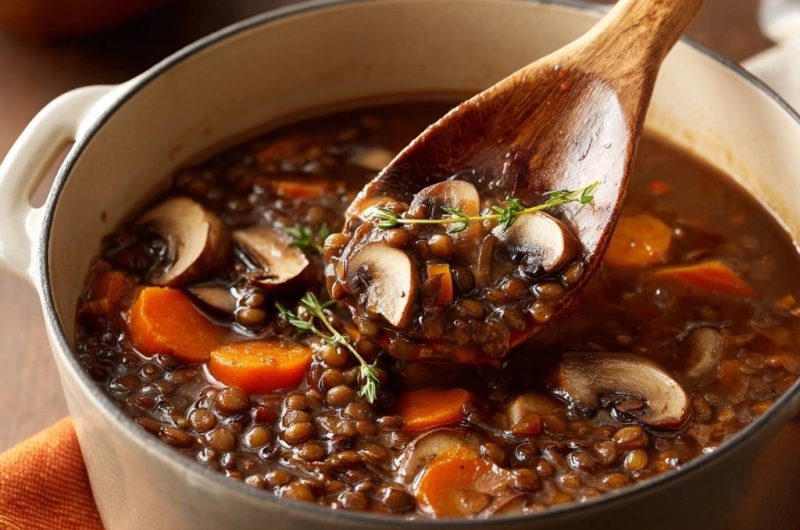 Sämiger Linseneintopf mit Pilzen und Karotten