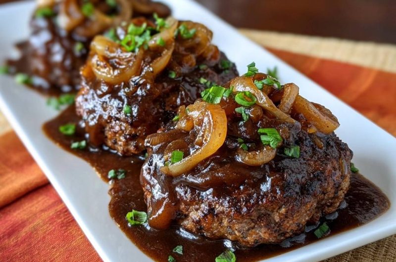 Saftige Rindfleischpatties mit Zwiebelsoße