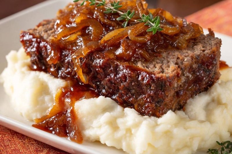 Saftiger Hackbraten mit karamellisierten Zwiebeln