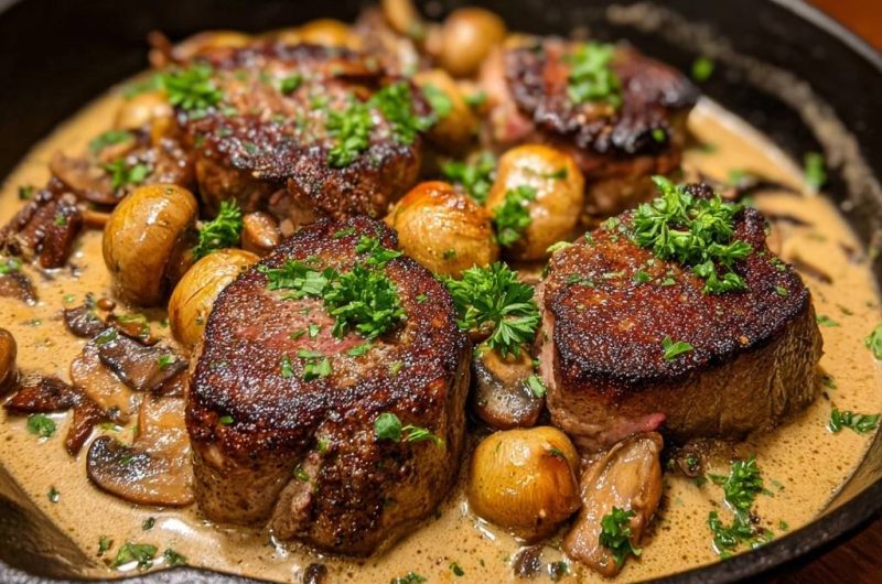 Saftiges Rinderfilet mit Pilzen & Perlzwiebeln
