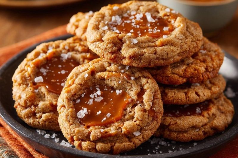 Salzige Karamell-Cookies (Nie wieder auslaufendes Karamell!)