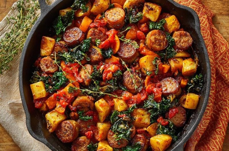 Würstchen-Gemüse-Pfanne mit Knusprigkeit