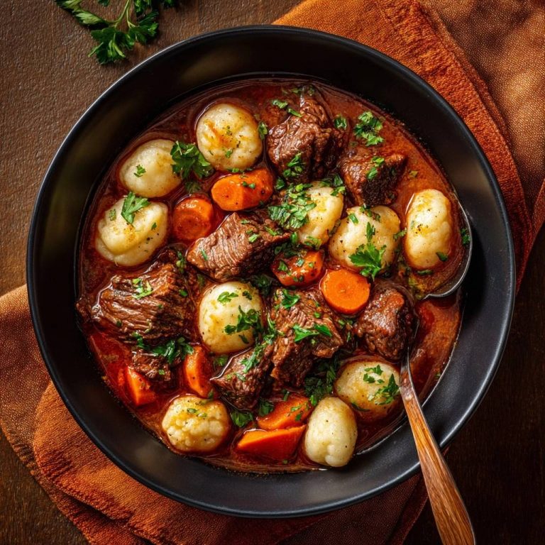 Zartes Rindergulasch mit Kartoffelknödeln – Rezept