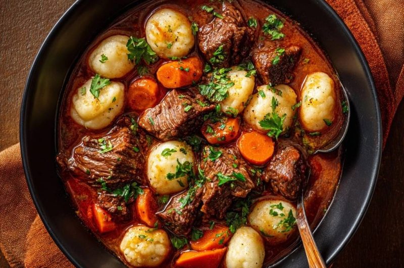 Zartes Rindergulasch mit Kartoffelknödeln