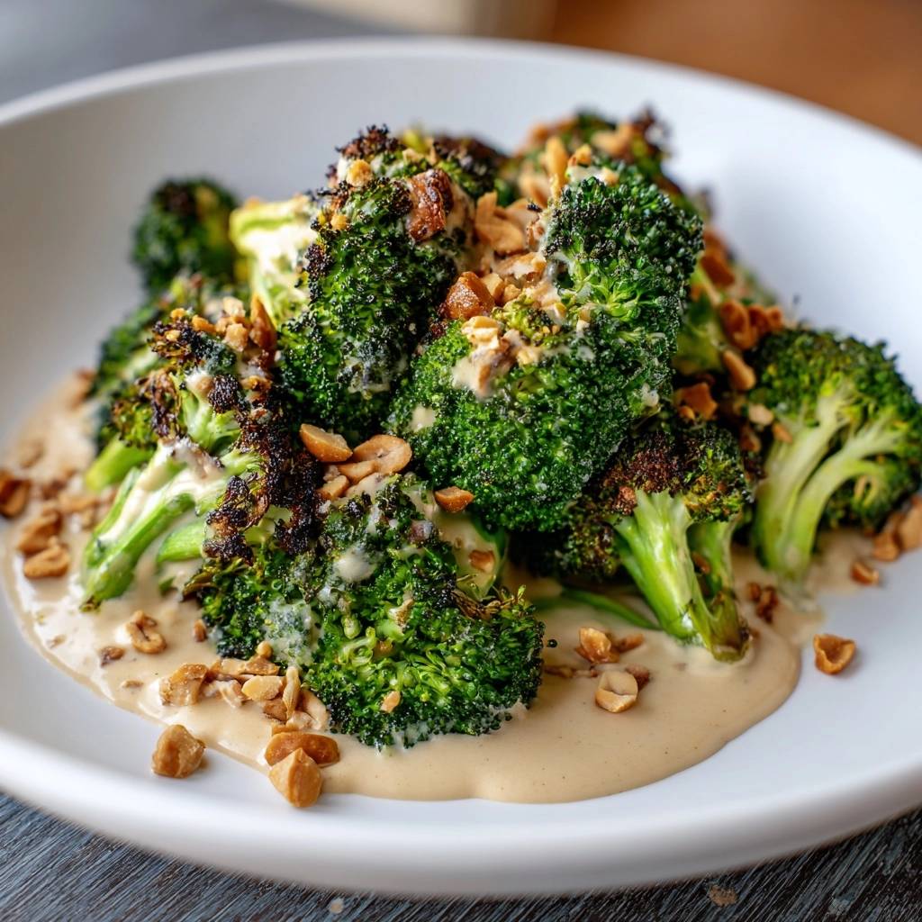 Knuspriger Brokkoli mit cremiger Erdnuss-Sauce
