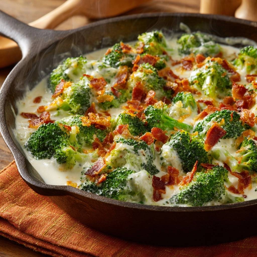 Cremiger Brokkoli-Käse-Auflauf mit Speck