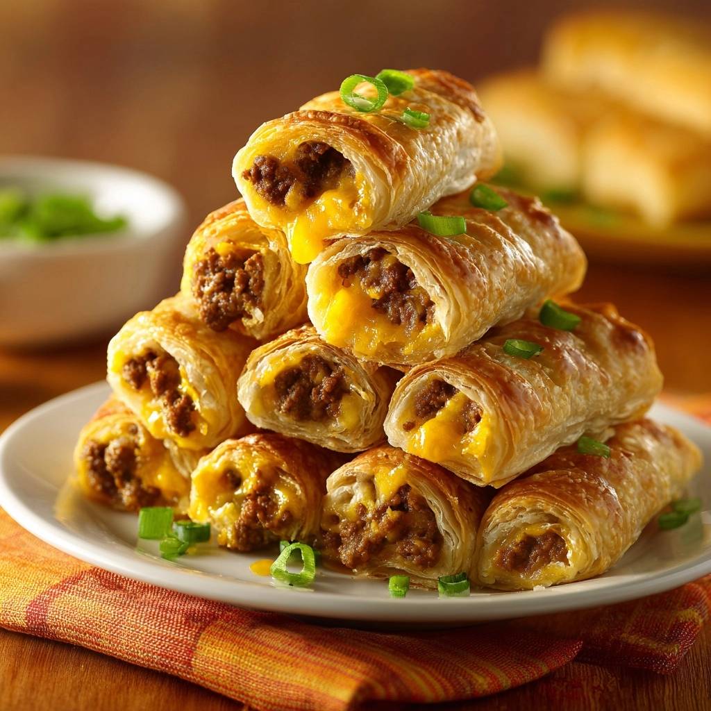 Knusprige Hack-Käse-Röllchen (Nie wieder matschiger Blätterteig!)