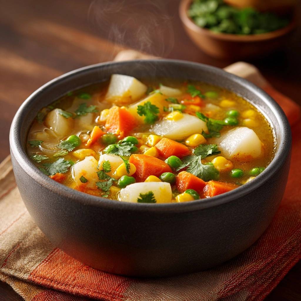 Bissfester Gemüseeintopf mit Kartoffeln und Mais