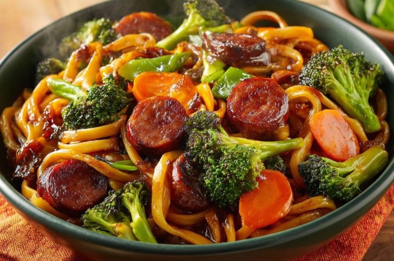 Asiatische Wurst-Brokkoli-Nudeln