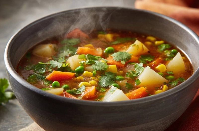 Bissfester Gemüseeintopf mit Kartoffeln und Mais