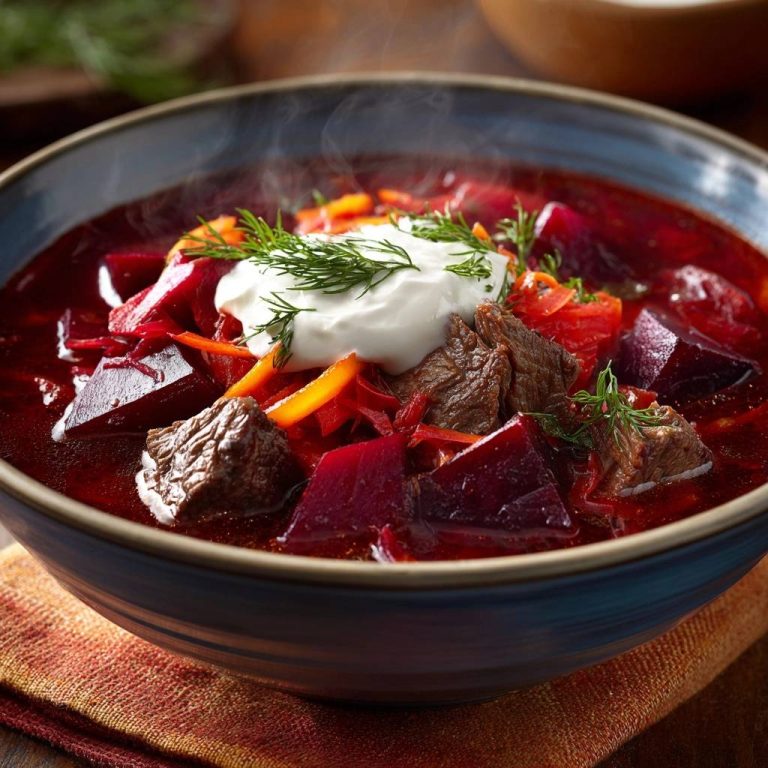 Borschtsch mit zartem Rind – knackig & farbenfroh