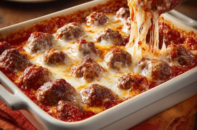 Überbackene Hackbällchen in Tomatensoße