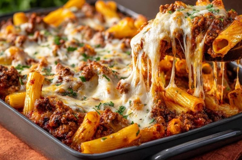 Überbackene Rigatoni mit Hackfleischsoße