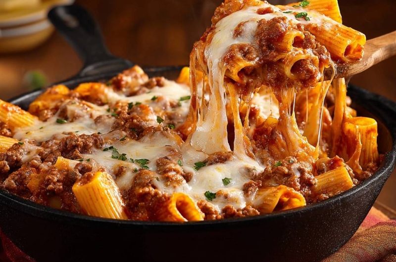 Überbackener Rigatoni mit Hackfleischsoße