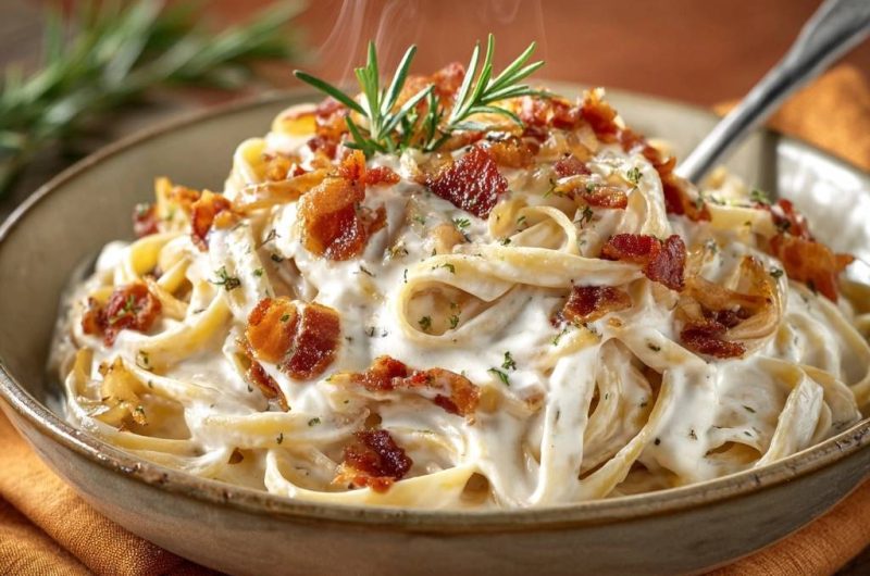 Cremige Fettuccine mit knusprigem Speck