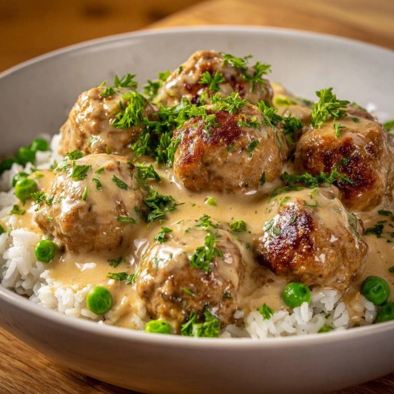 Cremige Fleischbällchen mit Erbsenreis – Nie wieder zerfallen!