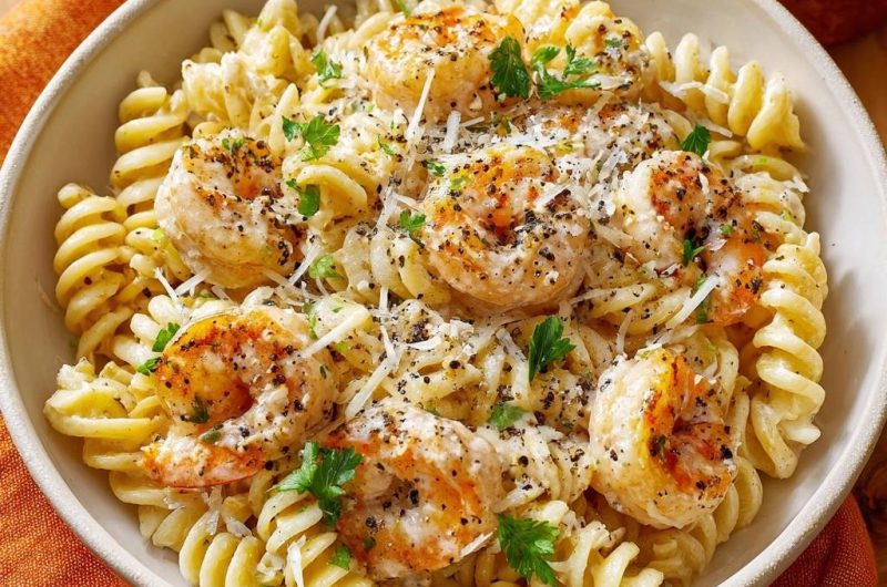 Cremige Fusilli mit Garnelen