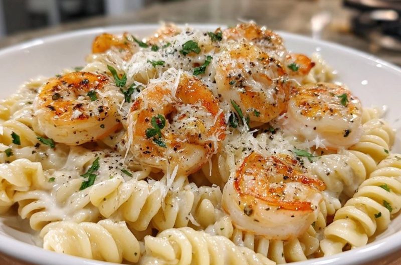 Cremige Fusilli mit Garnelen und Parmesan