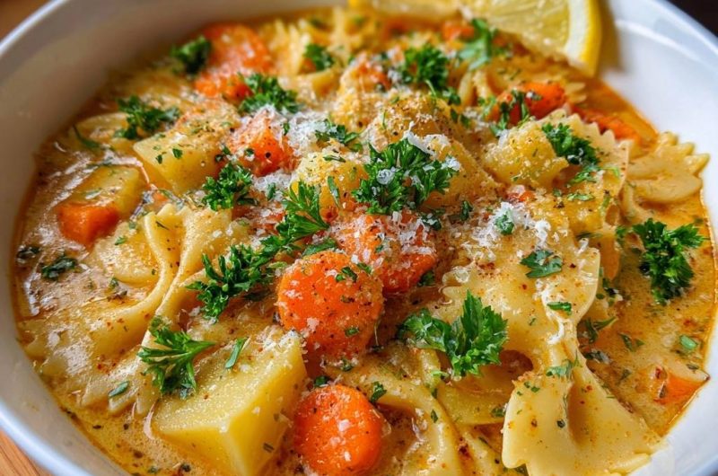 Cremige Karotten-Kartoffel-Nudel-Suppe