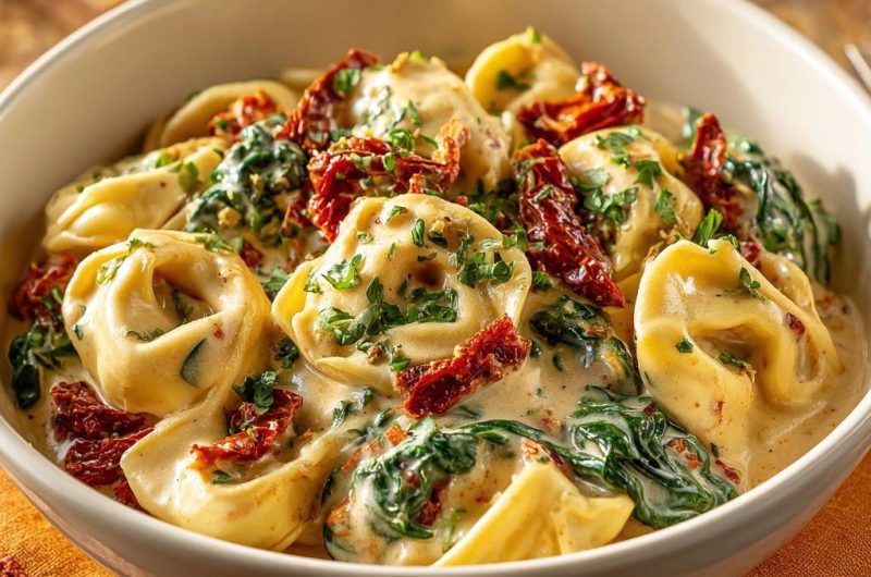 Cremige Tortelloni mit Spinat & Sonnentomaten