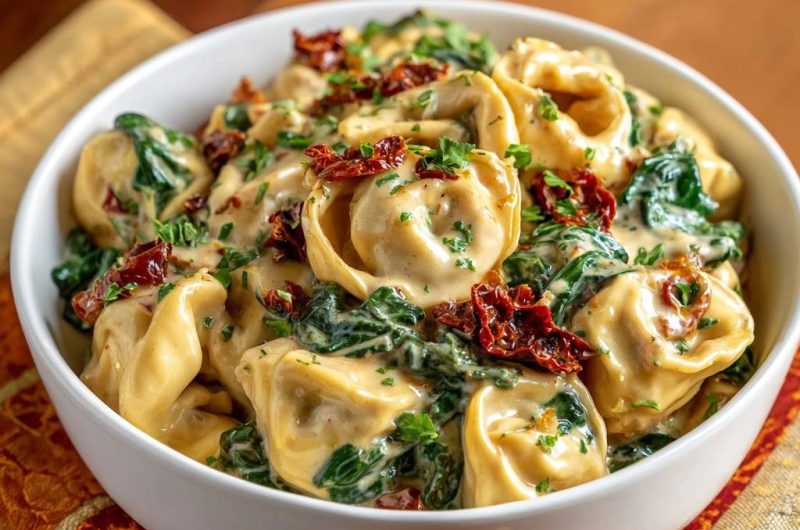 Cremige Tortelloni mit Spinat & Sonnentrockentomaten (Keine wässrige Soße mehr)