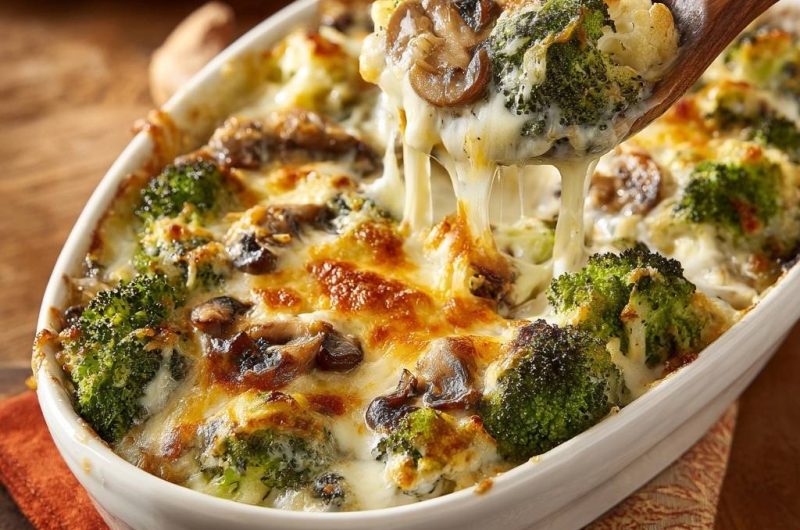 Cremiger Brokkoli-Blumenkohl-Auflauf mit Champignons