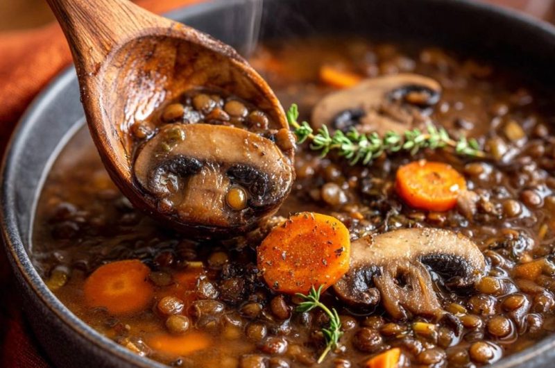 Cremiger Linseneintopf mit Pilzen und Karotten