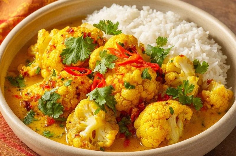 Cremiges Blumenkohl-Curry mit Reis