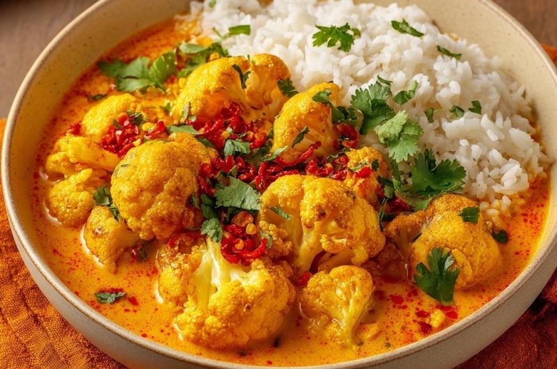 Cremiges Blumenkohl-Curry mit Reis