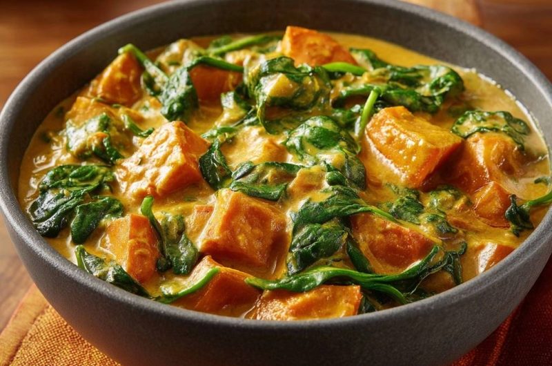 Cremiges Süßkartoffel-Spinat-Curry