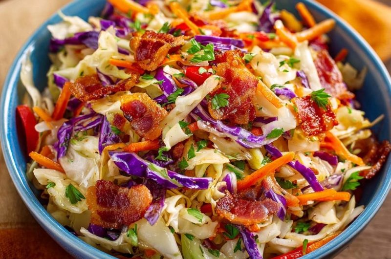 Farbenfroher Krautsalat mit Speck (Keine wässrige Soße mehr)